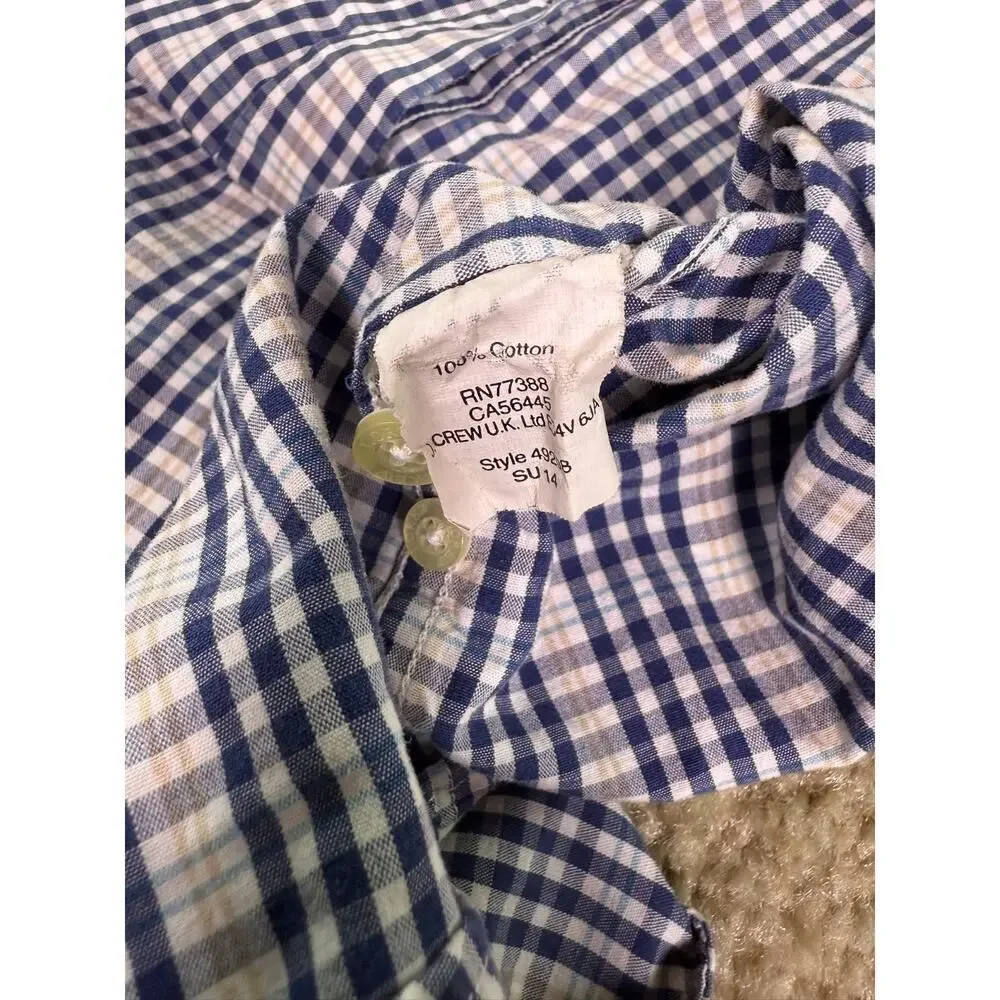 J. Crew Factory Slim Fit Tailored Button Down Plaid Shirt Blue Gray Large D836